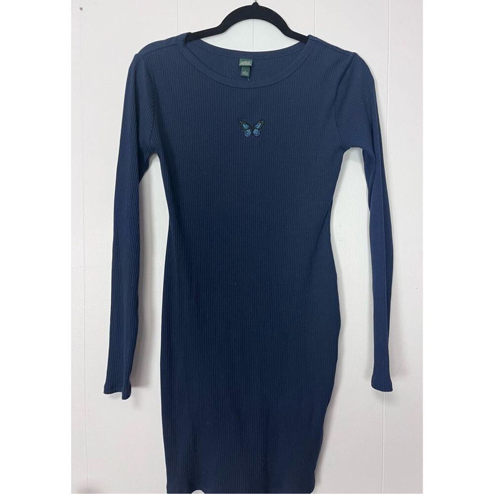 Wild Fable Y2K Blue Butterfly Ribbed Bodycon Dress Small